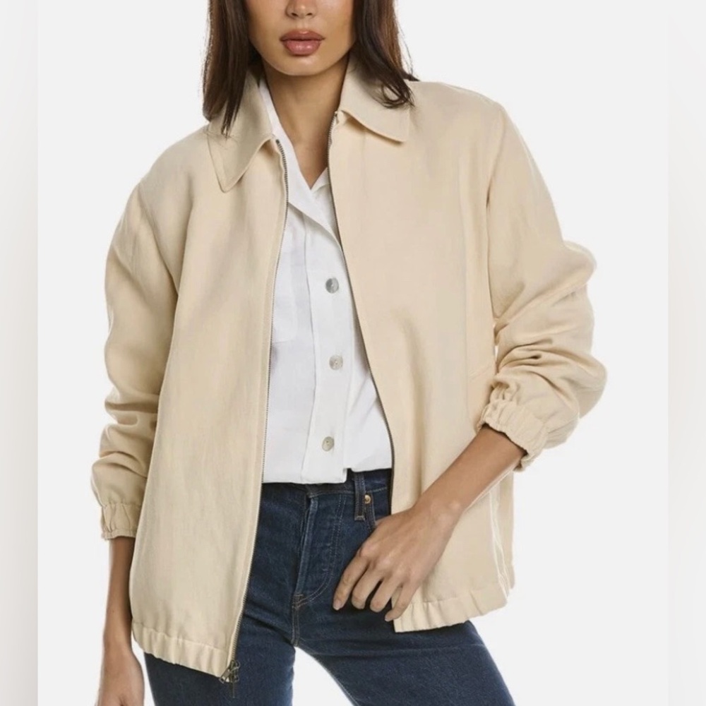 Vince Linen Blend Oversized Bomber Jacket in Birch Size XL